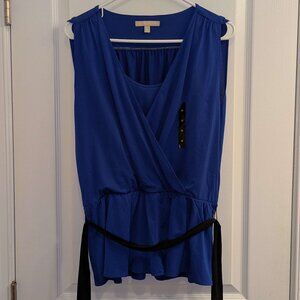 Blue Tie-Waist Sleeveless Blouse